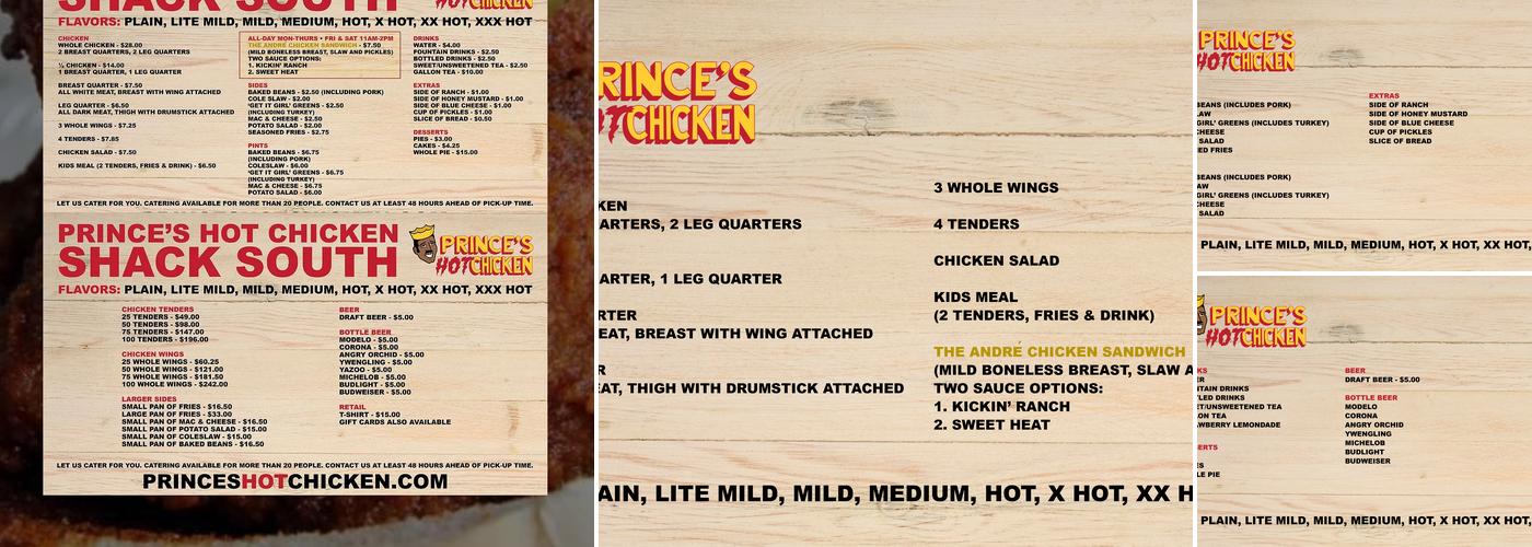 Prince's Hot Chicken Menu