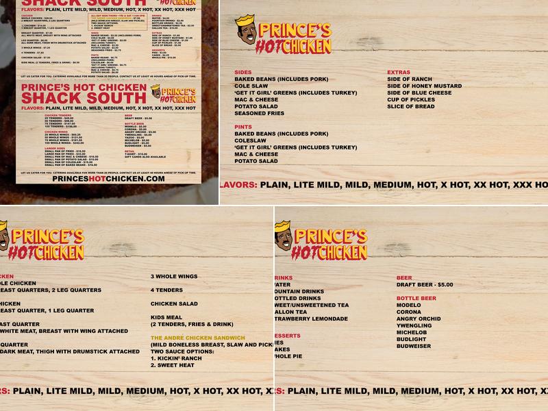 Prince's Hot Chicken Menu