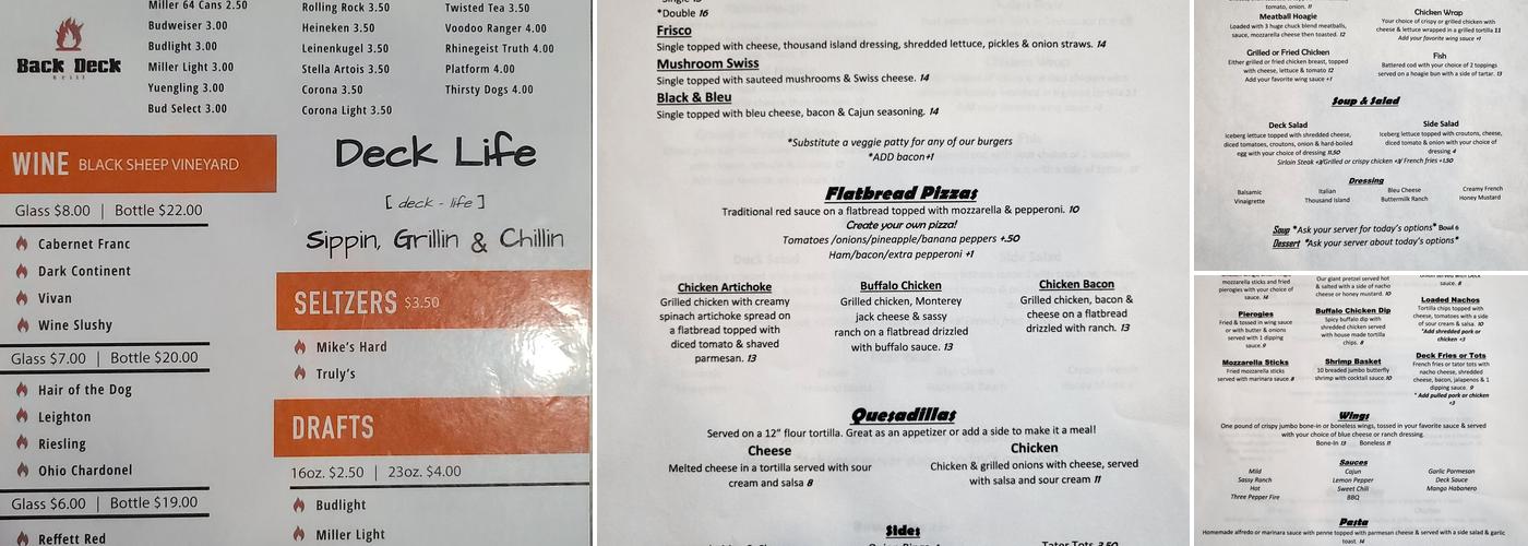 Back Deck Grill Menu