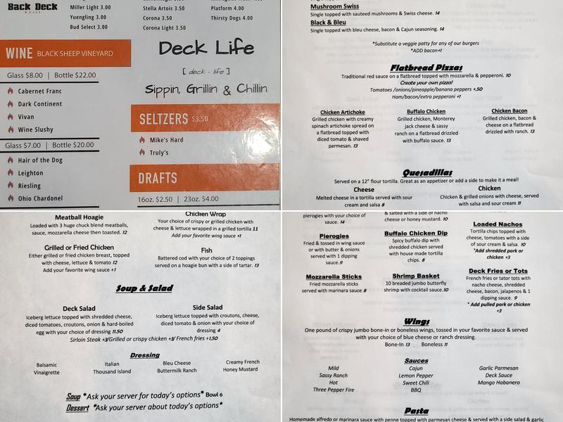 Back Deck Grill Menu