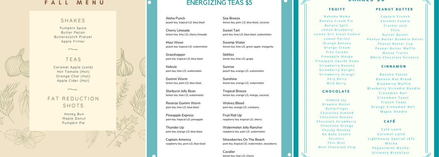 Lighthouse Nutrition Menu