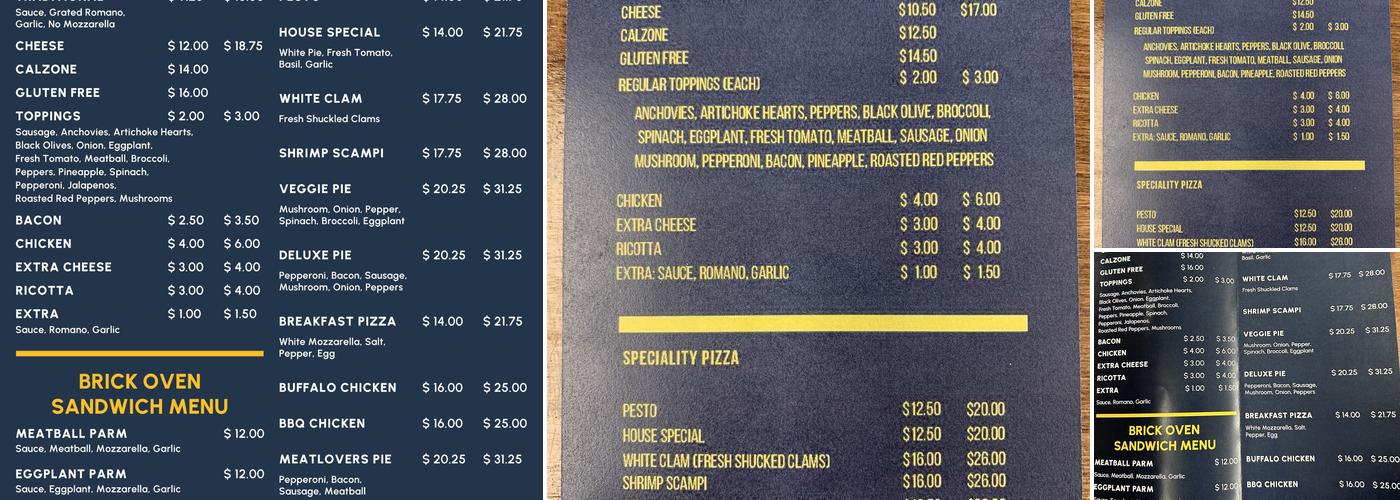Privateers Pizza Menu