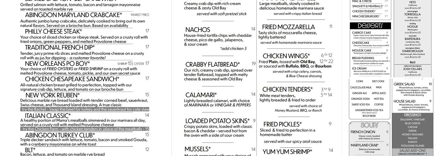 Abingdon Grill Menu