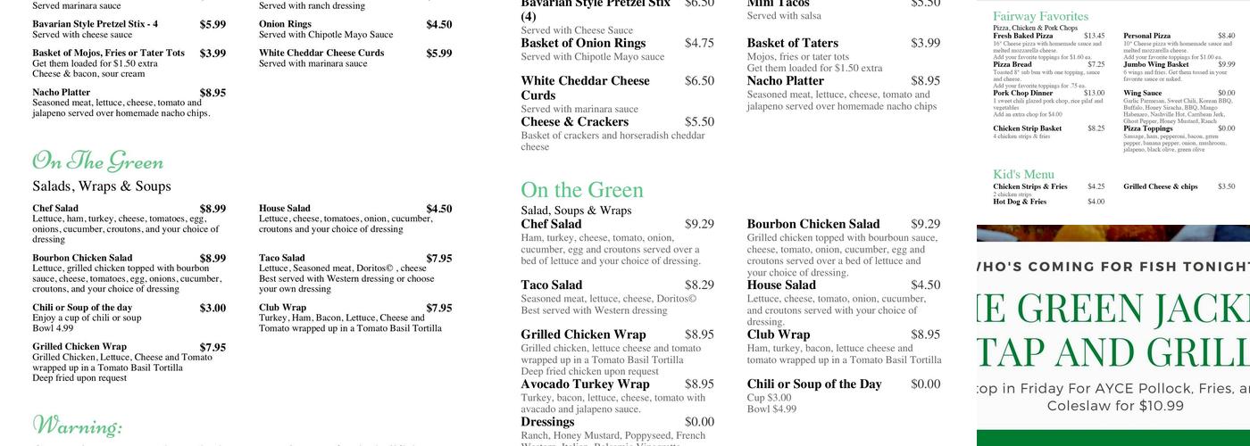 The Green Jacket Tap - N - Grill Menu
