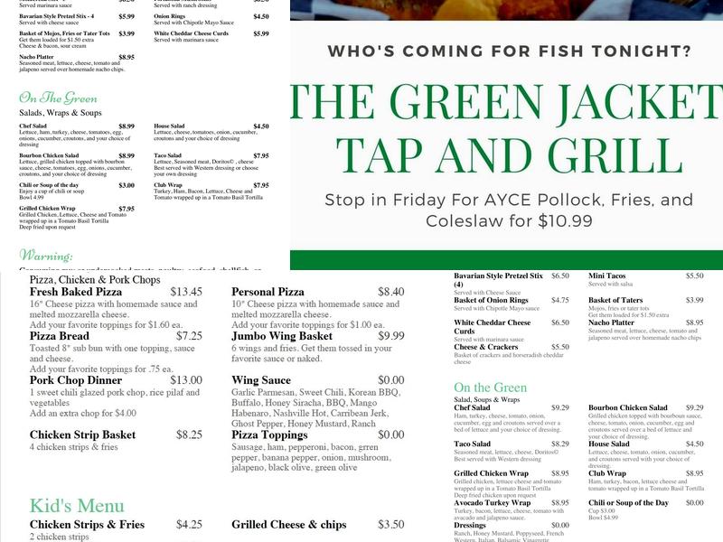 The Green Jacket Tap - N - Grill Menu