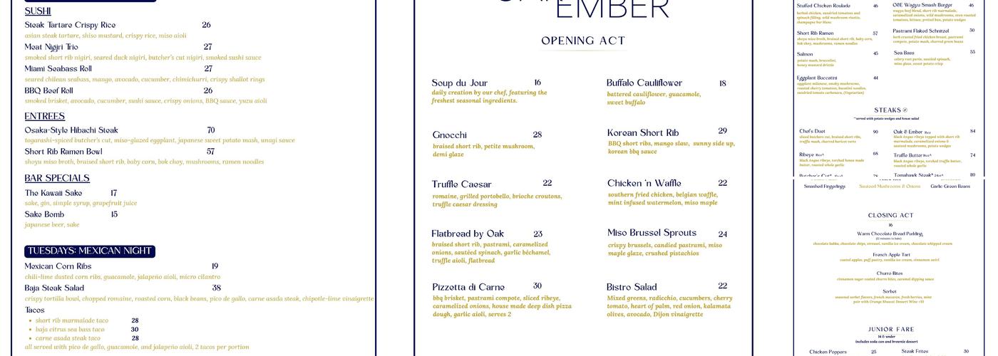 Oak & Ember Menu