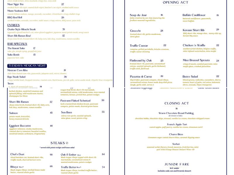 Oak & Ember Menu