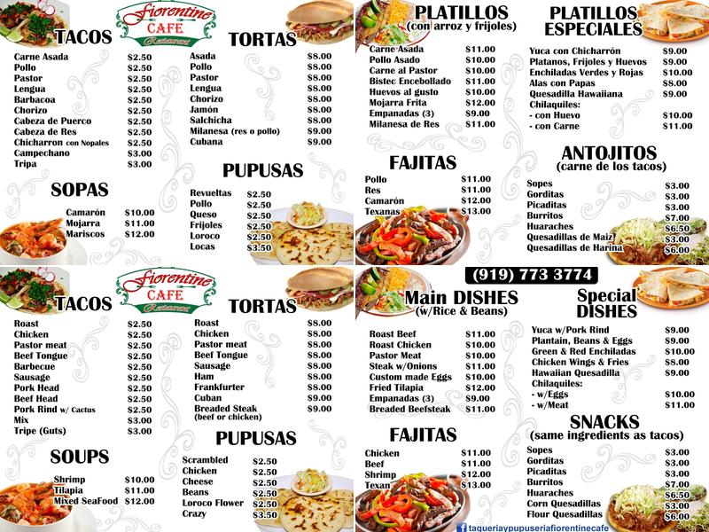 Pupusería & Taquería Flor del Café Menu