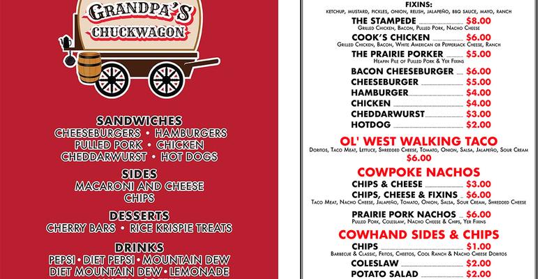 Grandpa's Chuckwagon Menu