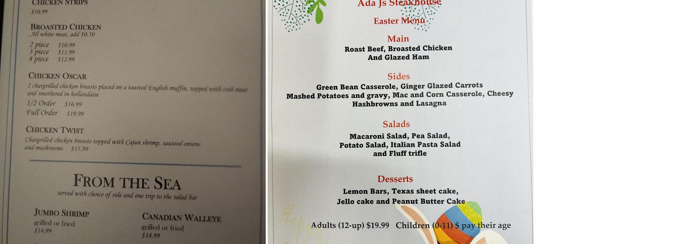 Ada J's Menu