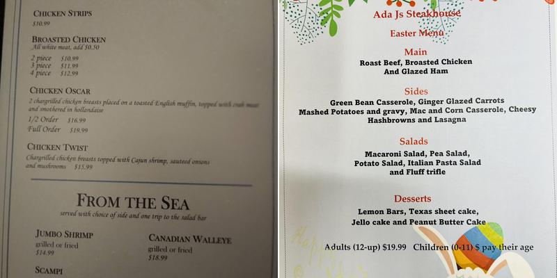 Ada J's Menu