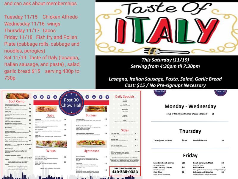 Post 30 Chow Hall Menu