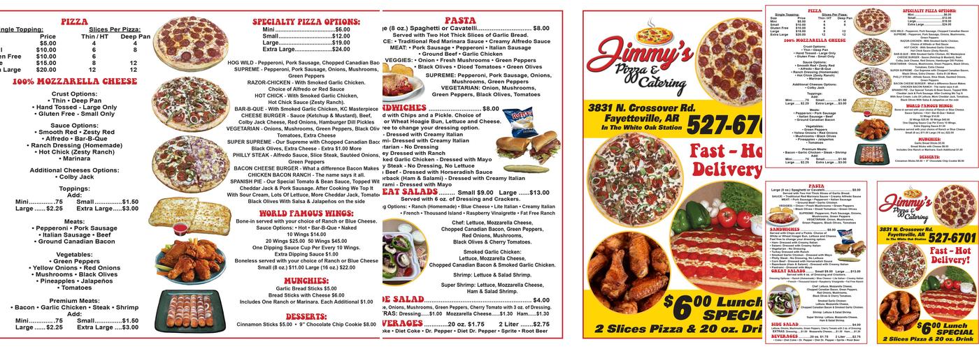 Jimmy's Pizza Menu