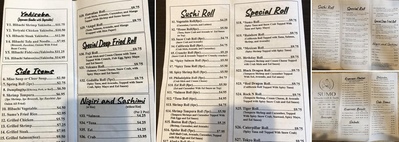 Sumo sushi Menu