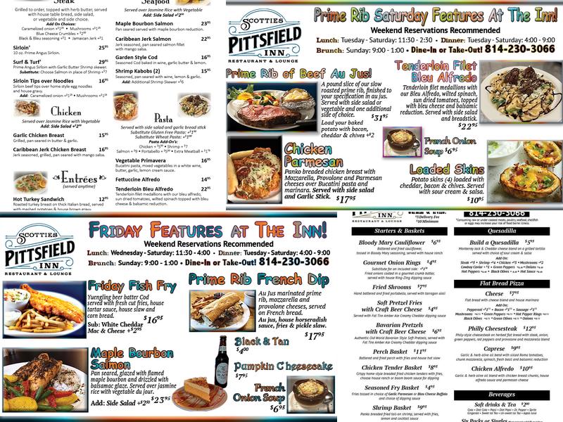 Scotties Pittsfield Inn Menu