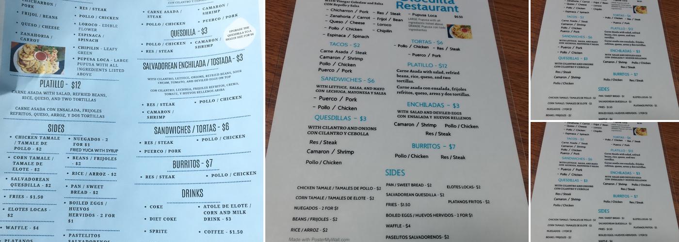 Olocuilta Restaurant Menu