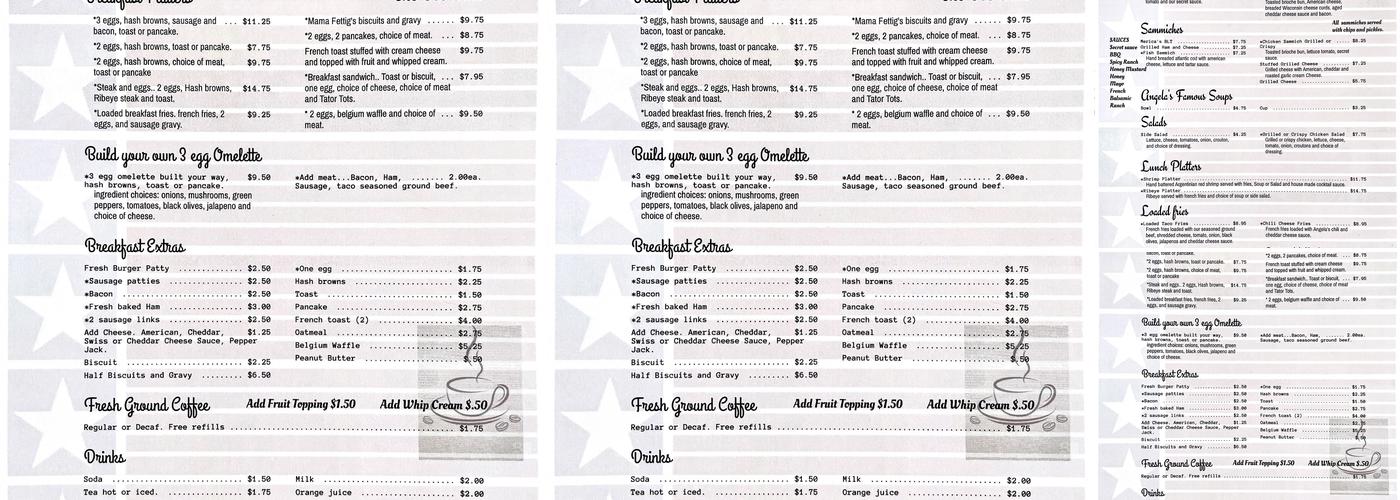 Mericas Diner Menu