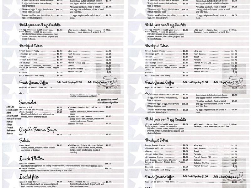 Mericas Diner Menu