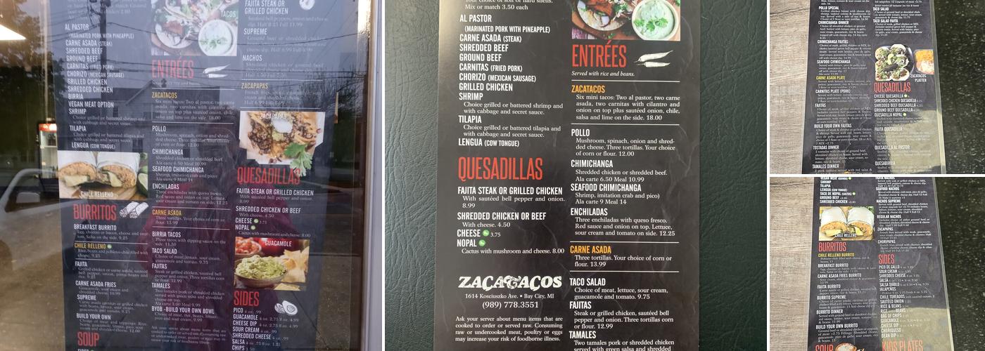 Zacatacos Menu