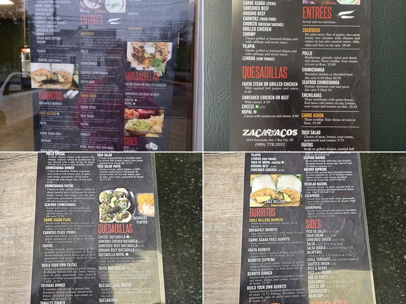 Zacatacos Menu