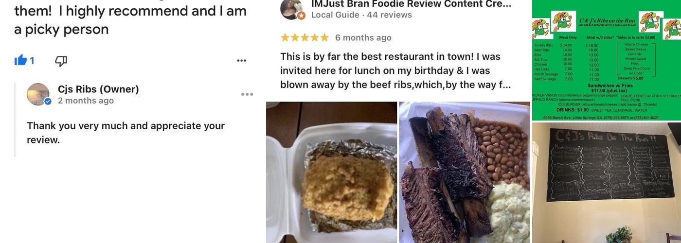 C&J’S Rib’z on the run Menu