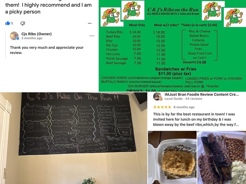 C&J’S Rib’z on the run Menu