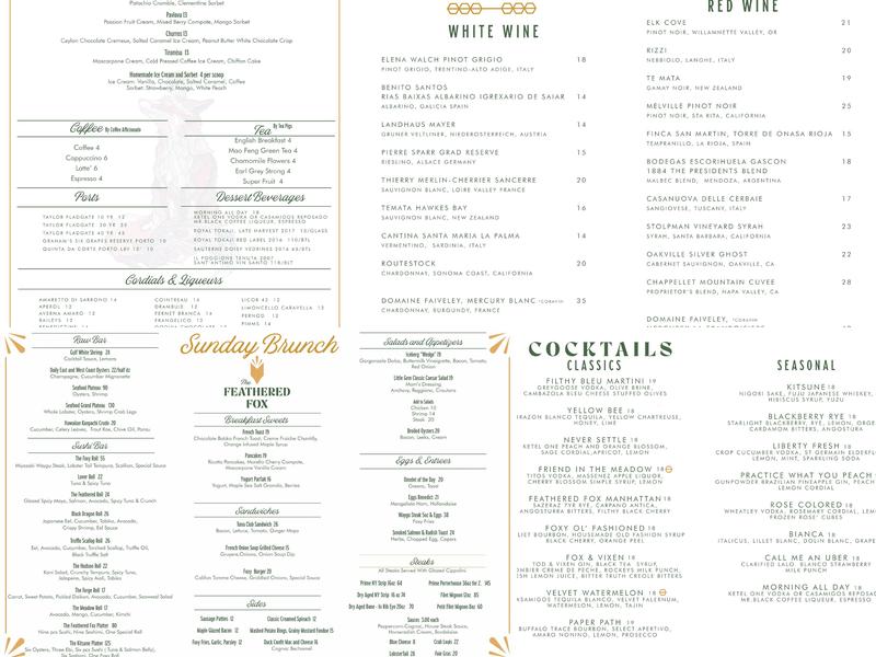 The Feathered Fox Menu