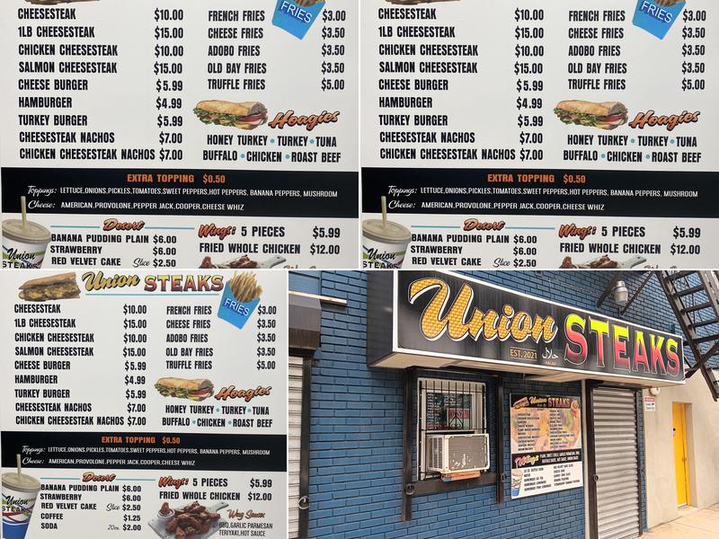 Union Steaks Menu