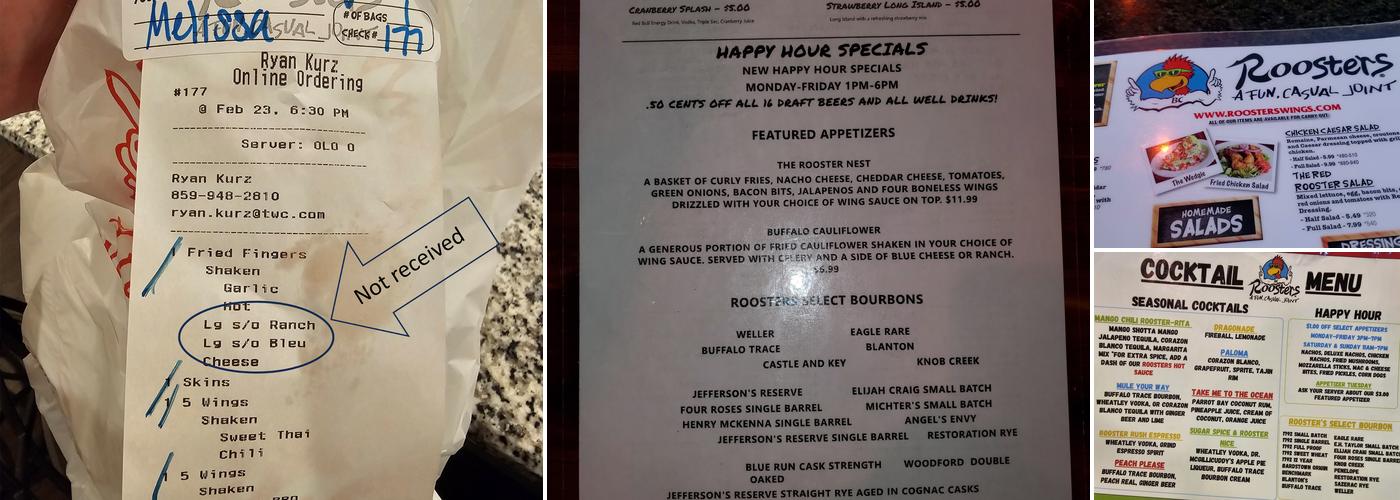 Roosters Menu