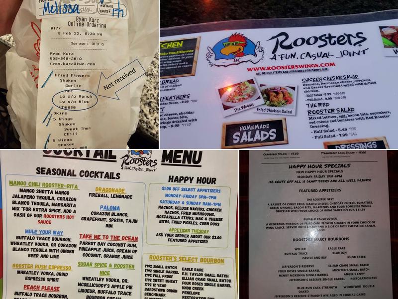 Roosters Menu