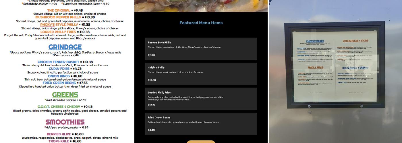 Phoxy's Phillies Menu