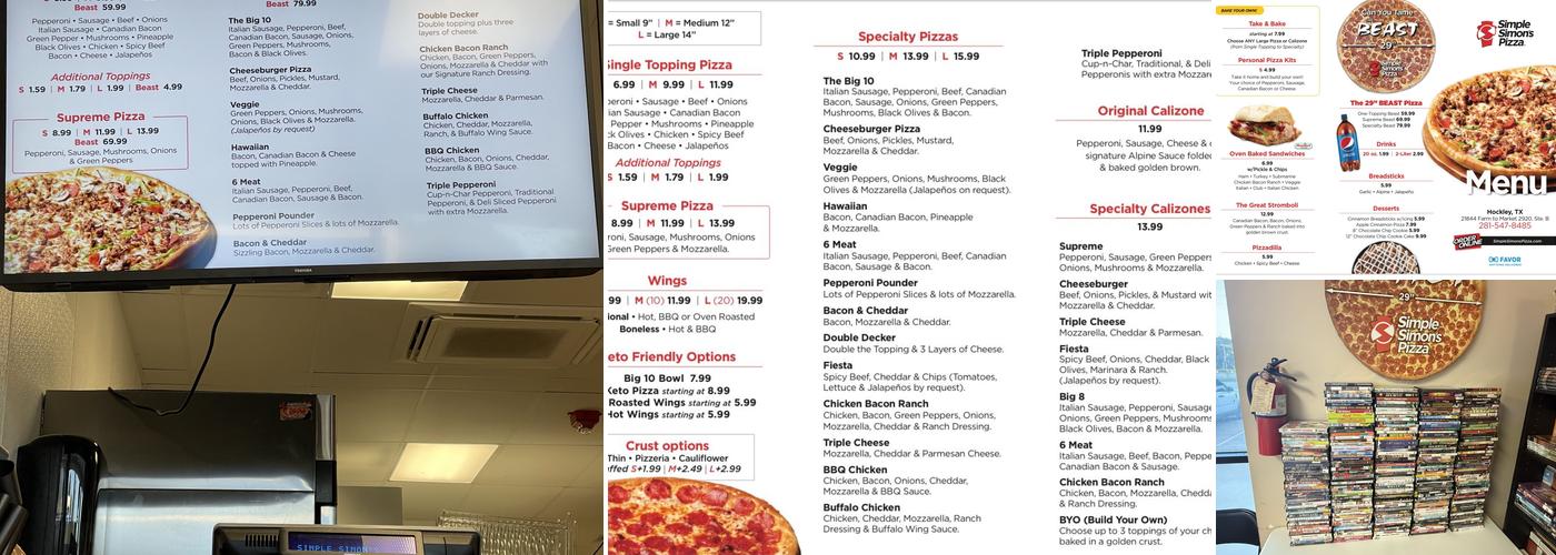Simple Simon's Pizza Menu