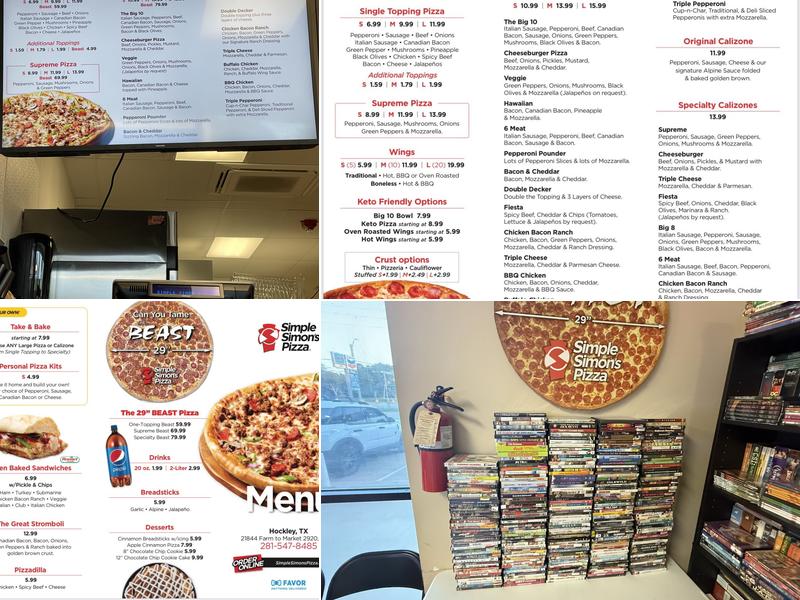Simple Simon's Pizza Menu