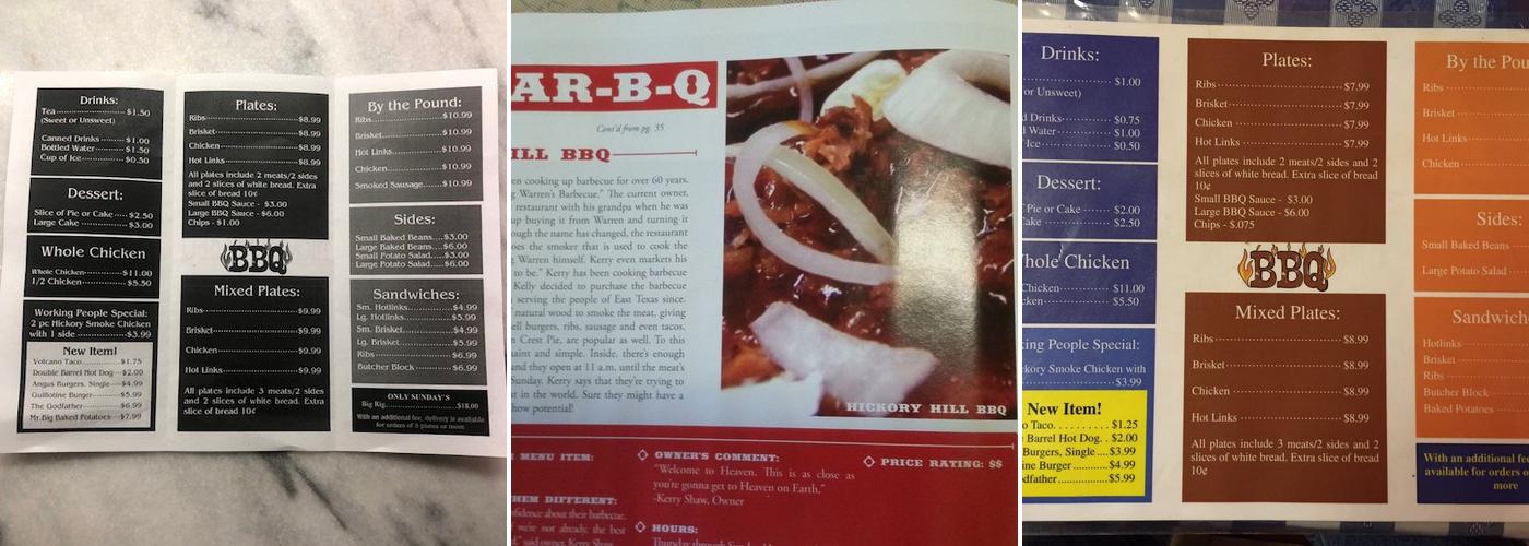 Davidson's Grocery / Hickory Hill BBQ Menu