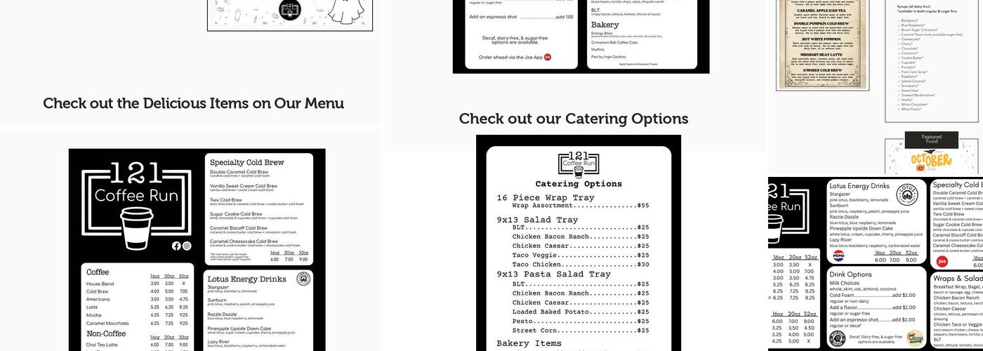 121 Coffee Run Menu