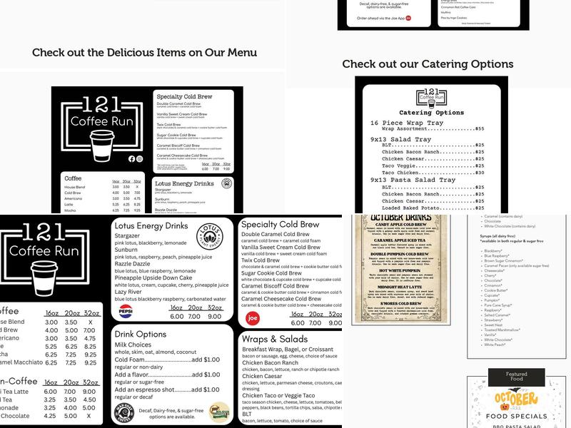 121 Coffee Run Menu