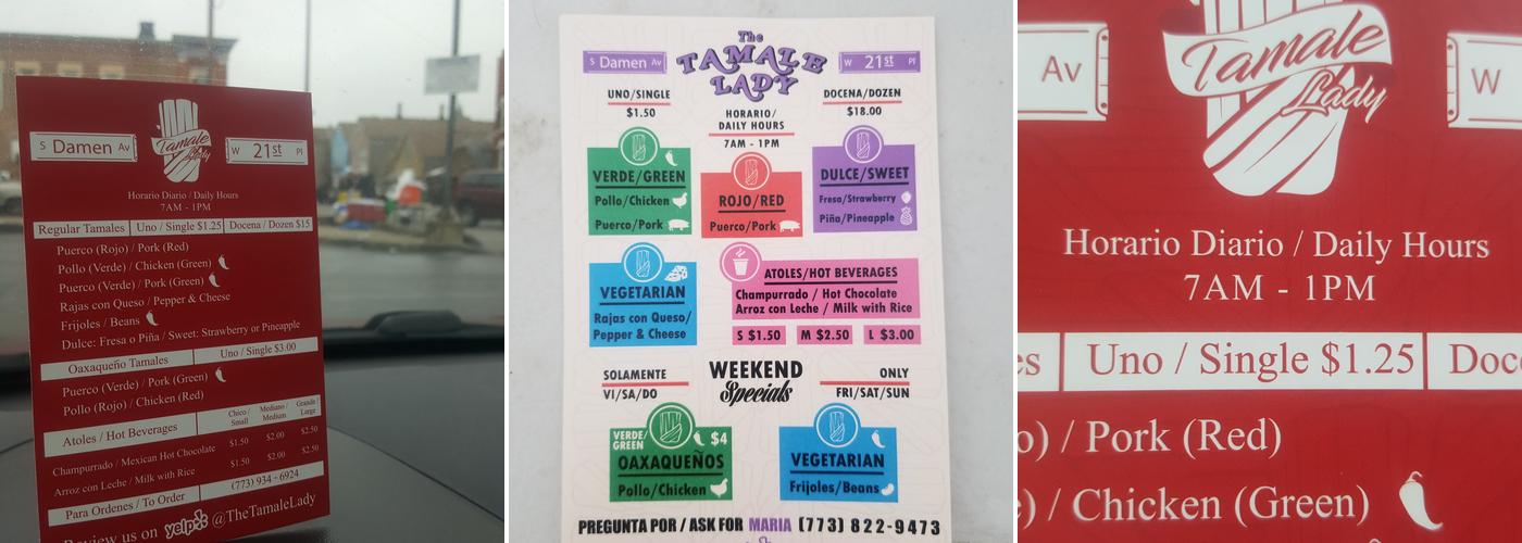 Tamale Lady Menu