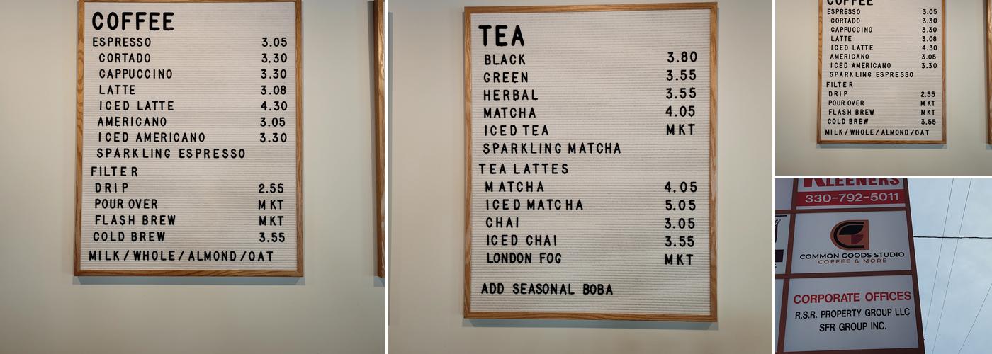 Common Goods Studio Menu