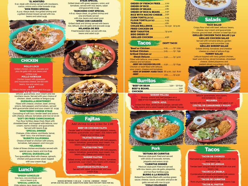 El Taco Mex Grill Menu