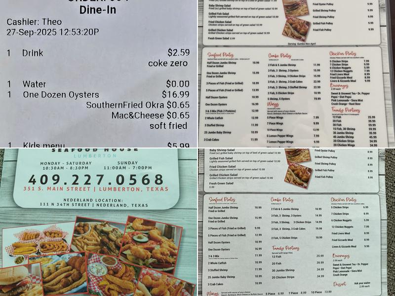Lumberton Seafood House Menu
