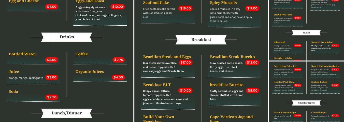 Perry Lima Cafe Menu