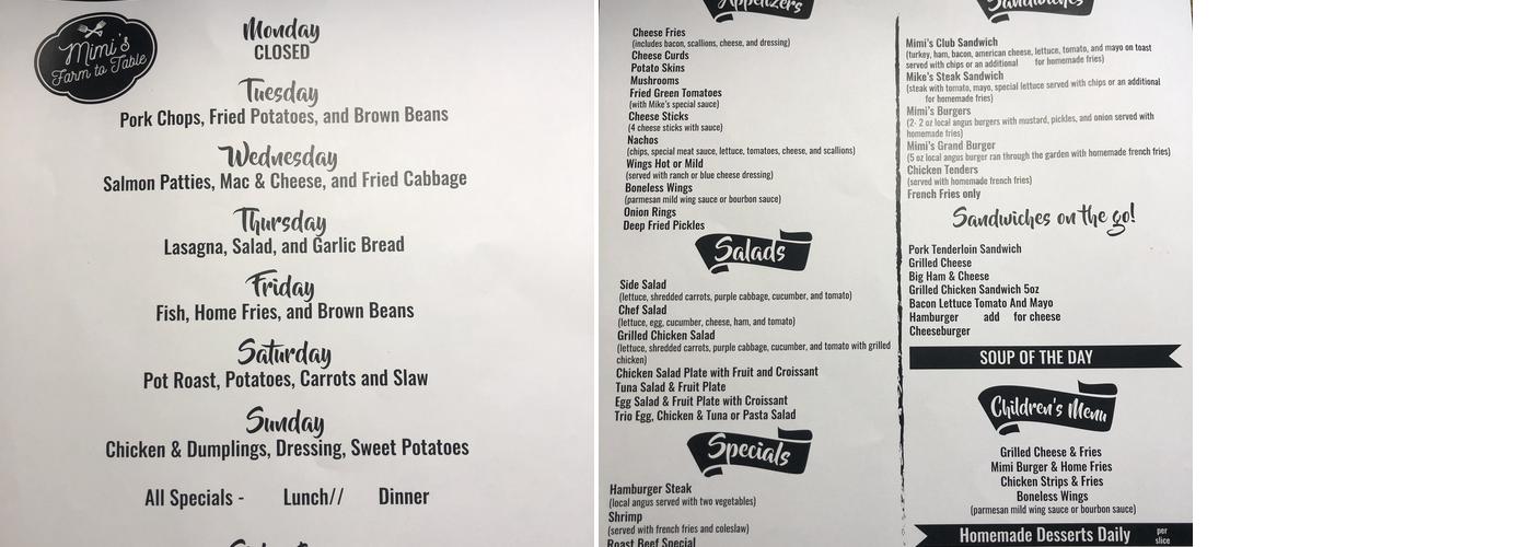 Mimi's Place Menu