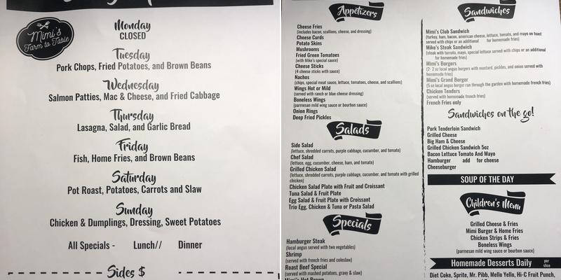 Mimi's Place Menu
