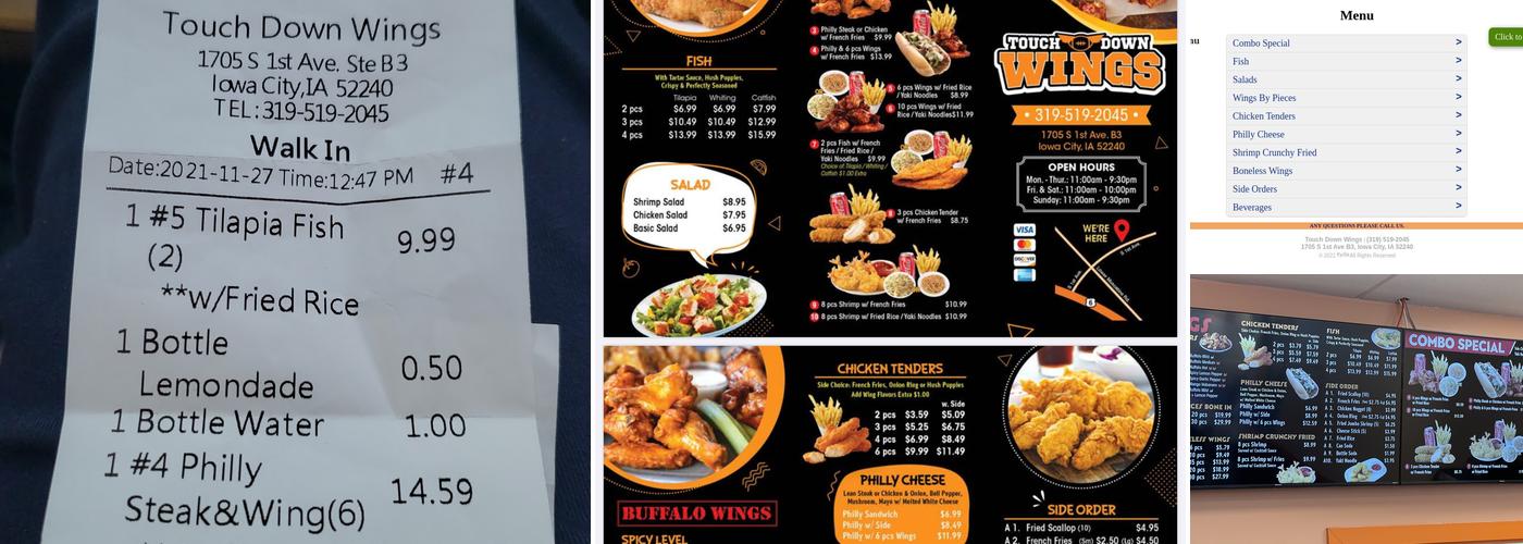 Touch Down Wings Menu