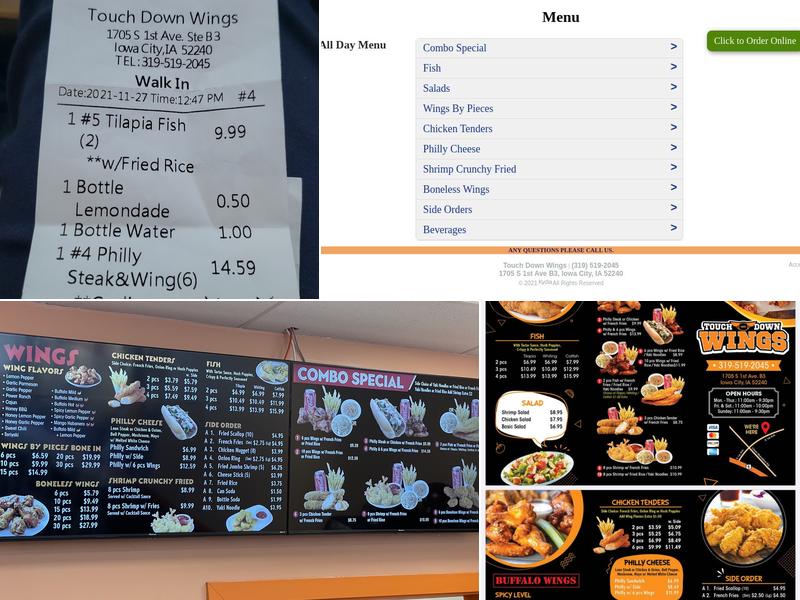 Touch Down Wings Menu