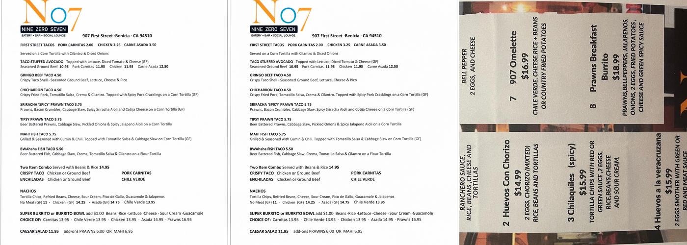 907Grill Menu