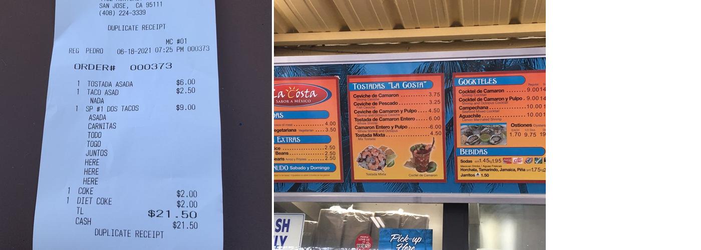 Mariscos Menu