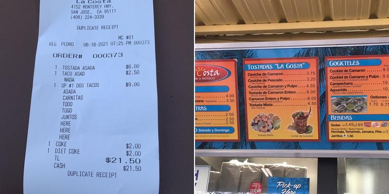 Mariscos Menu