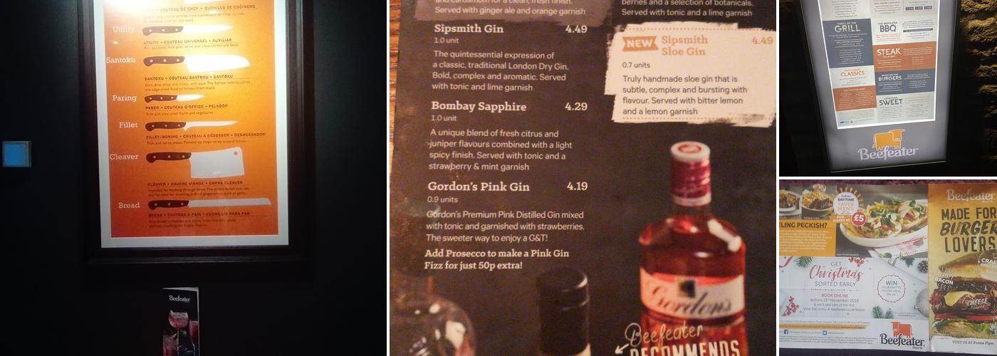 Frome Flyer Beefeater Menu
