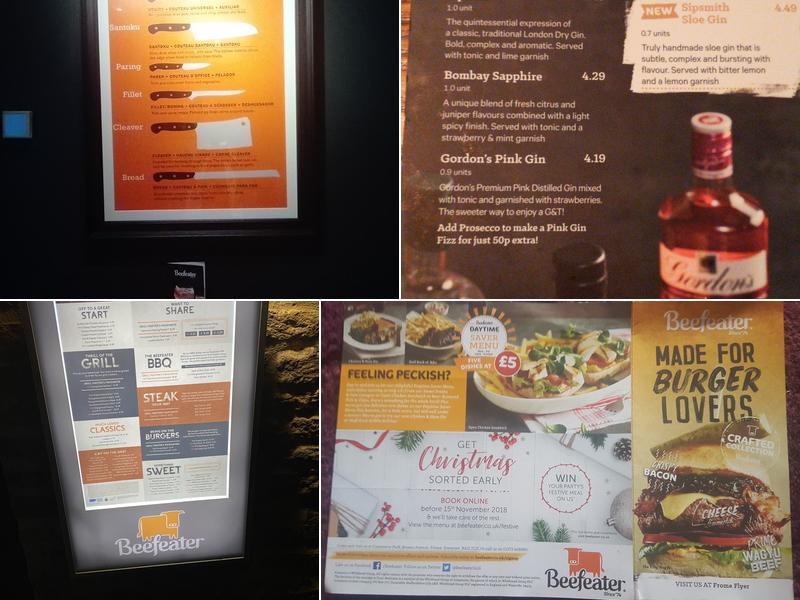 Frome Flyer Beefeater Menu